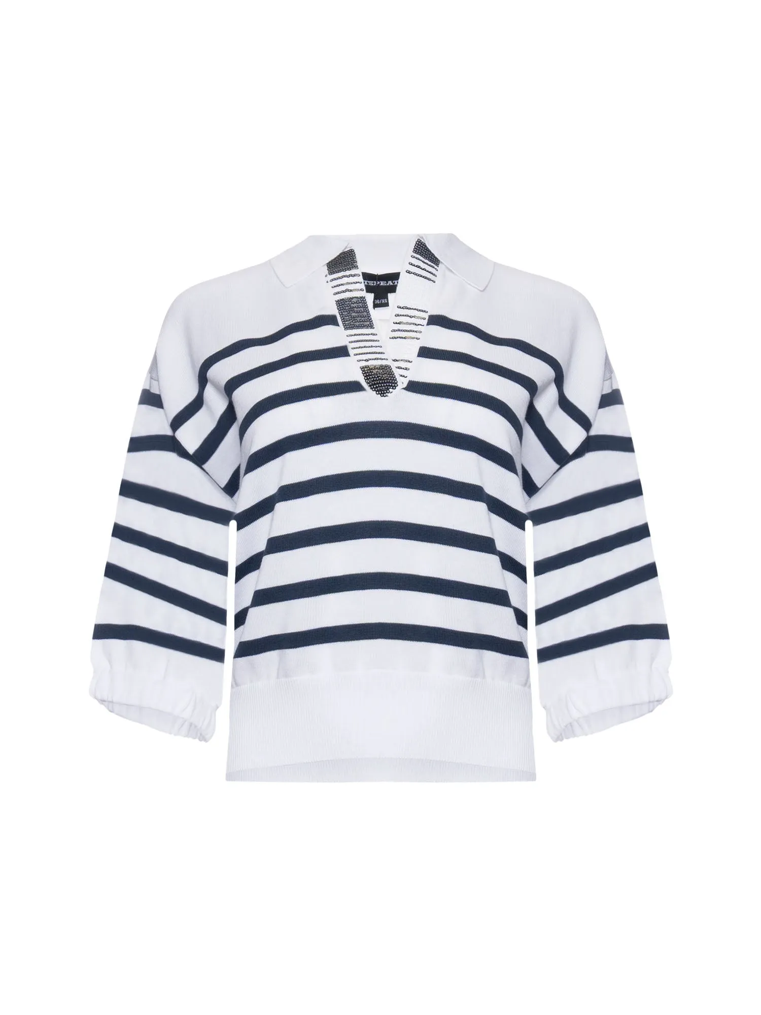 Repeat Striped Polo Neck Sweater