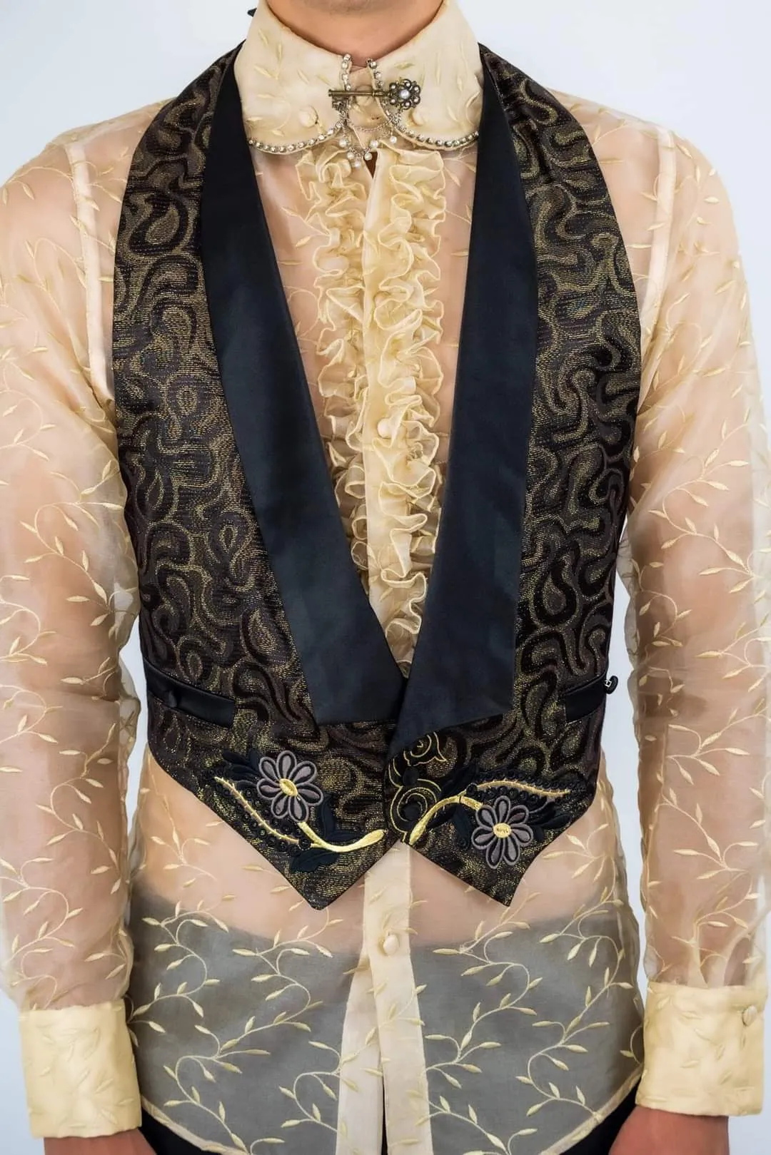 Ruffles Embroidery Silk Transparent Men’s Shirt