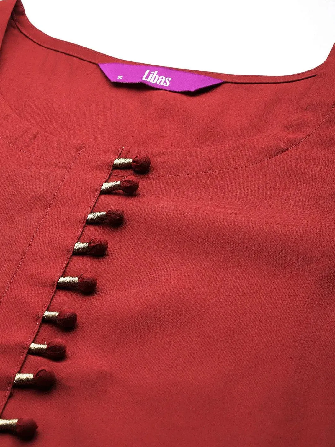 Rust Solid Silk Blend Straight Suit With Dupatta