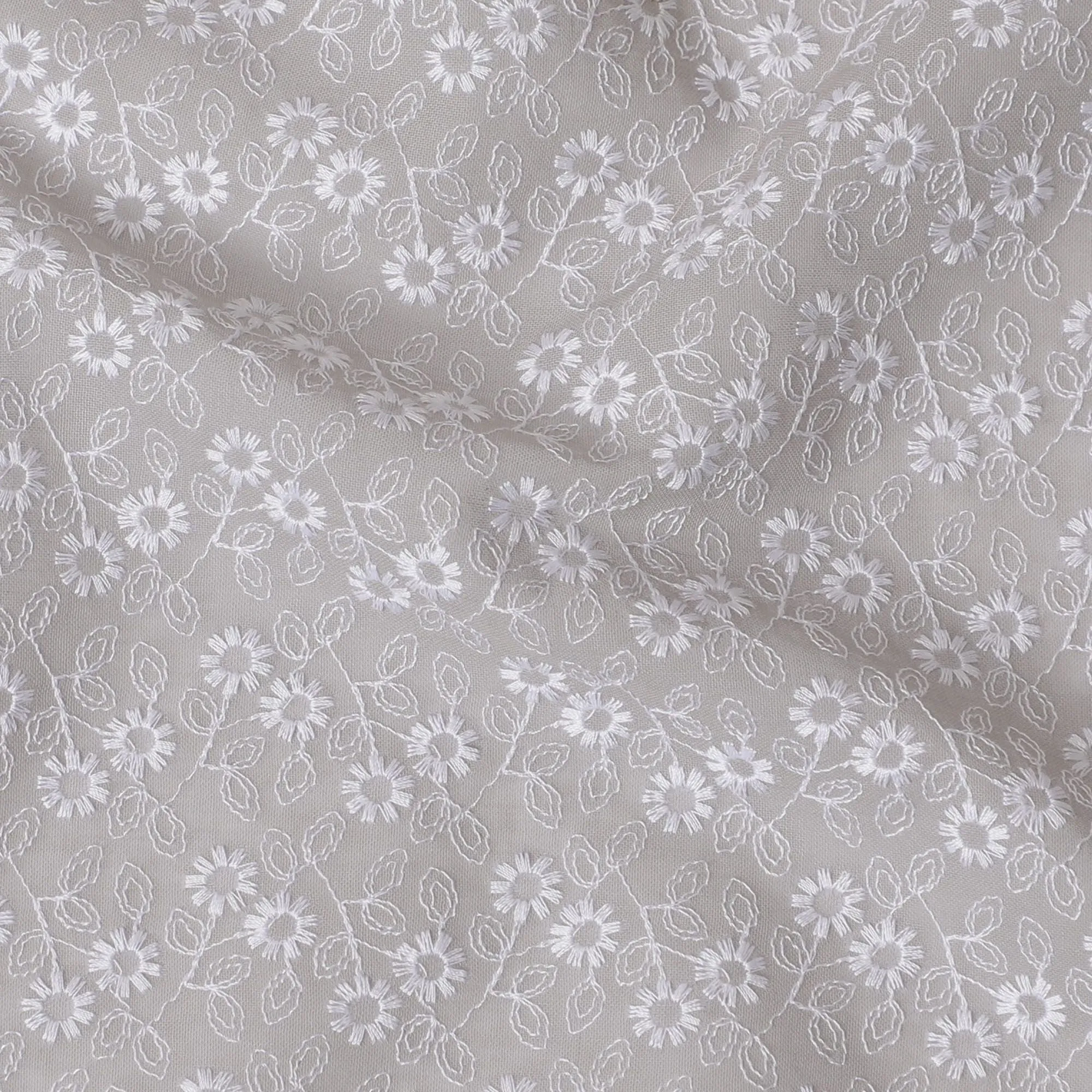 Silver Lining Cotton Voile Fabric: Embroidered with Sophistication-D17584