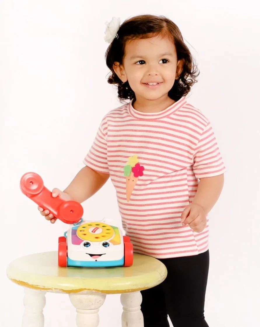 Strawberry Softy Striped Girls Casual Tshirt