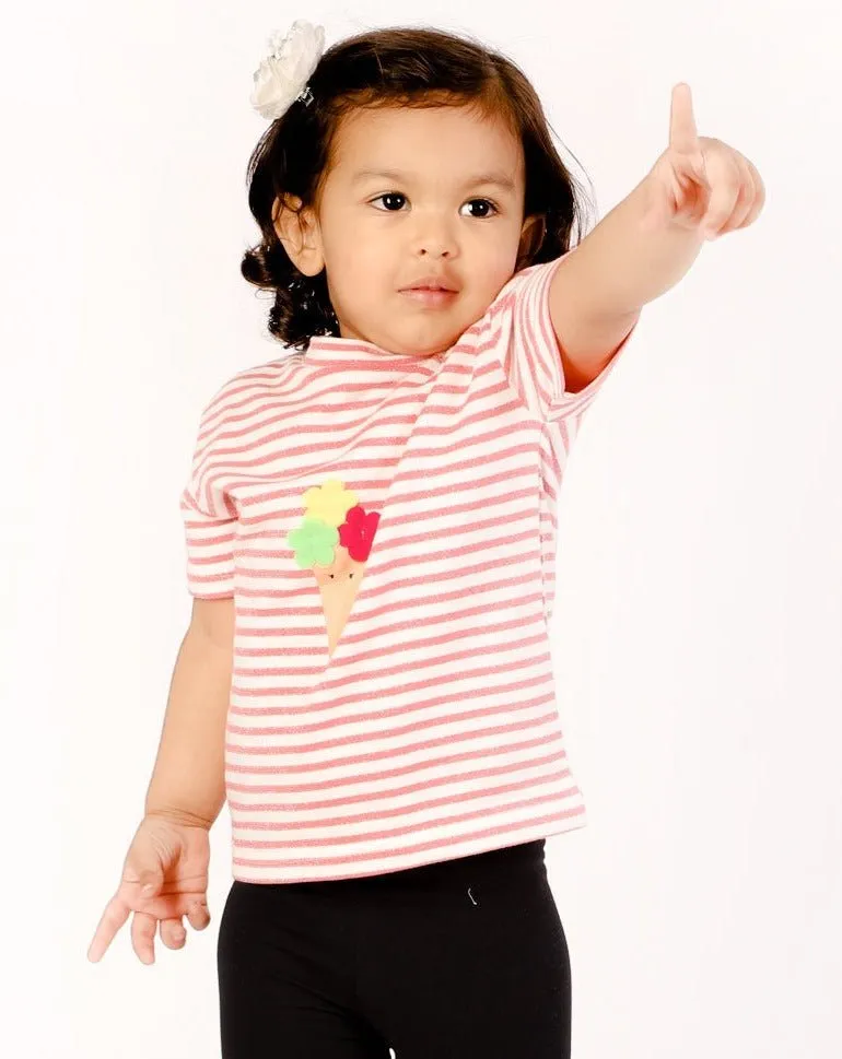 Strawberry Softy Striped Girls Casual Tshirt