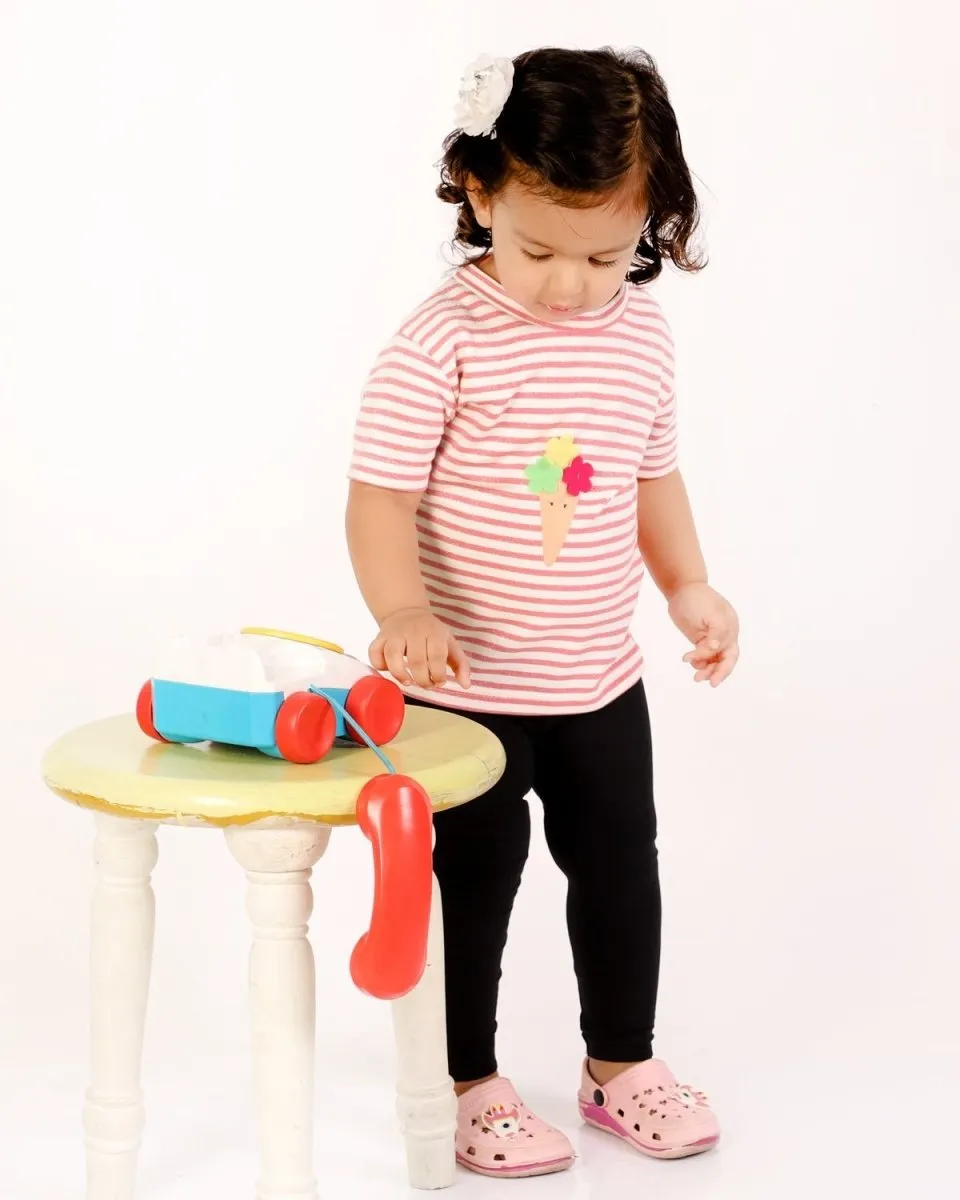 Strawberry Softy Striped Girls Casual Tshirt