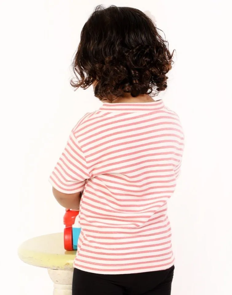 Strawberry Softy Striped Girls Casual Tshirt