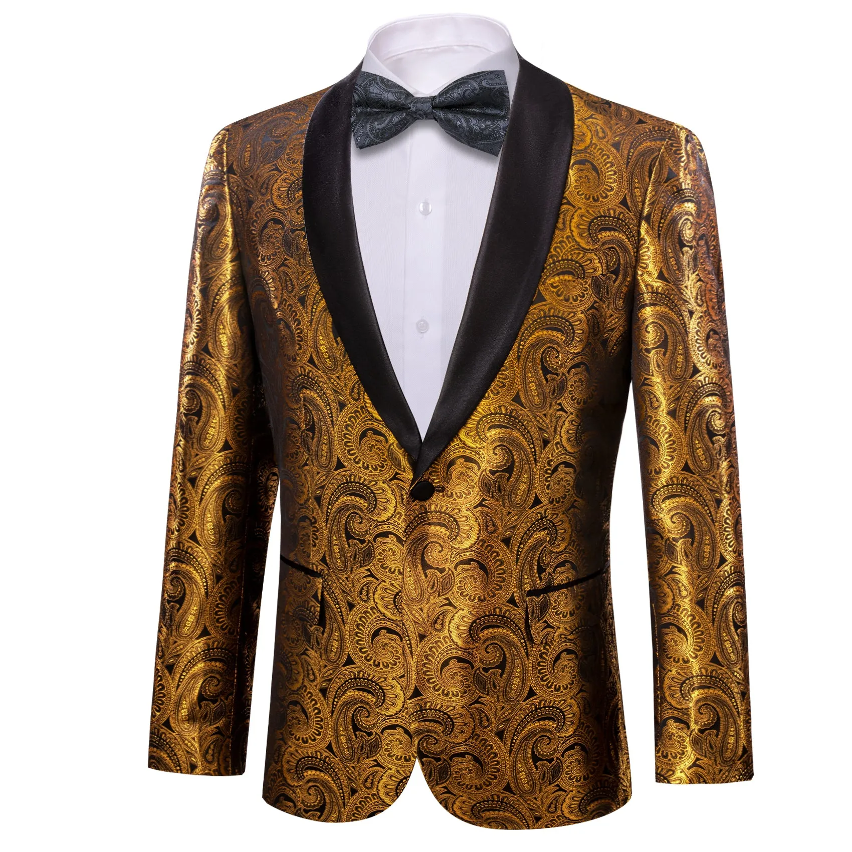 Ties2you Men's Suit Black Gold Paisley Shawl Collar Suit For Party