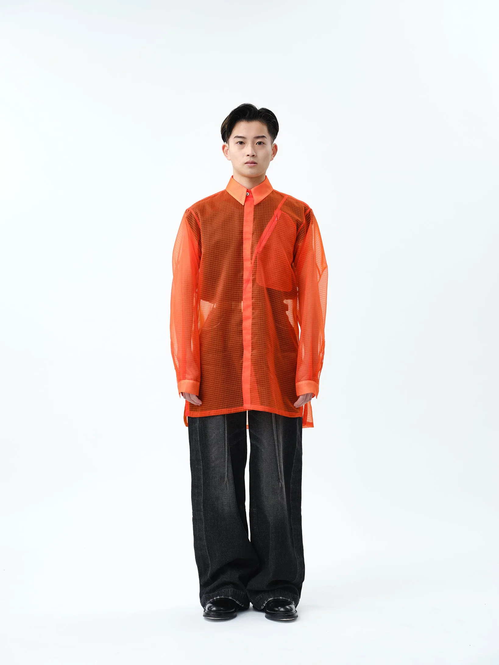 TRANSPARENT RIP-STOP SEAM POCKET SHIRT .11【ORANGE】