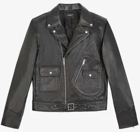 Trendy Mens Black Leather Biker Jacket