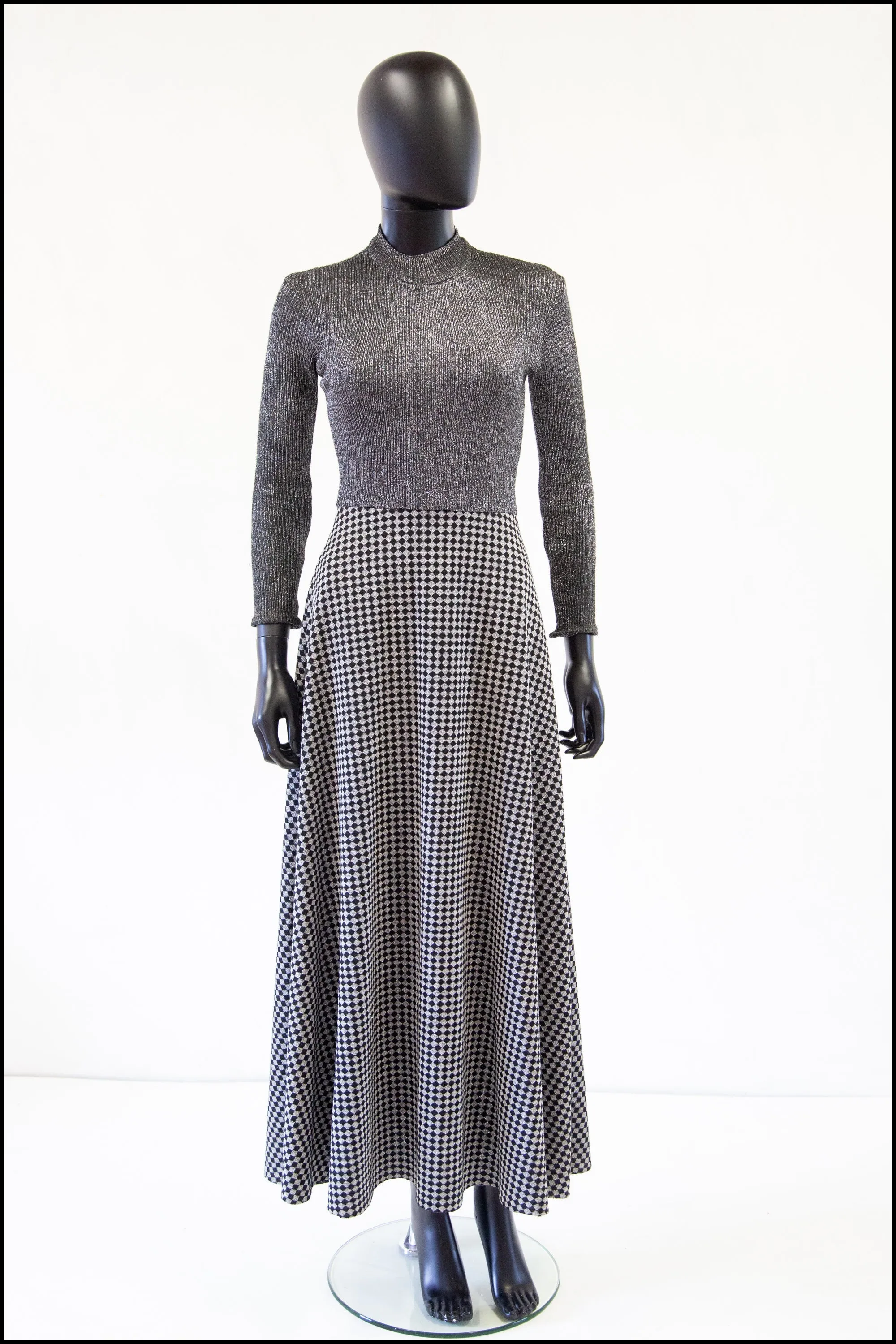 Vintage 1970s Silver Lurex Knit Maxi Dress