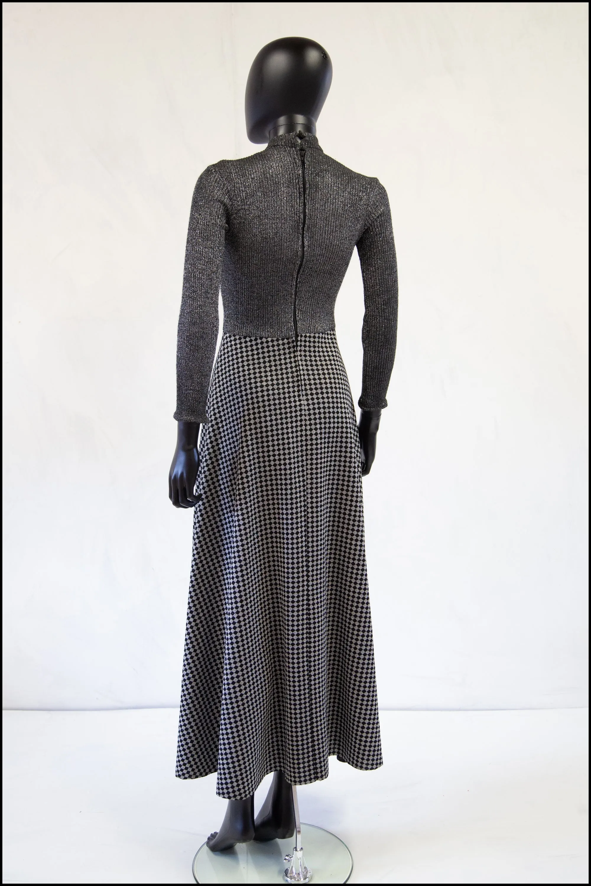 Vintage 1970s Silver Lurex Knit Maxi Dress