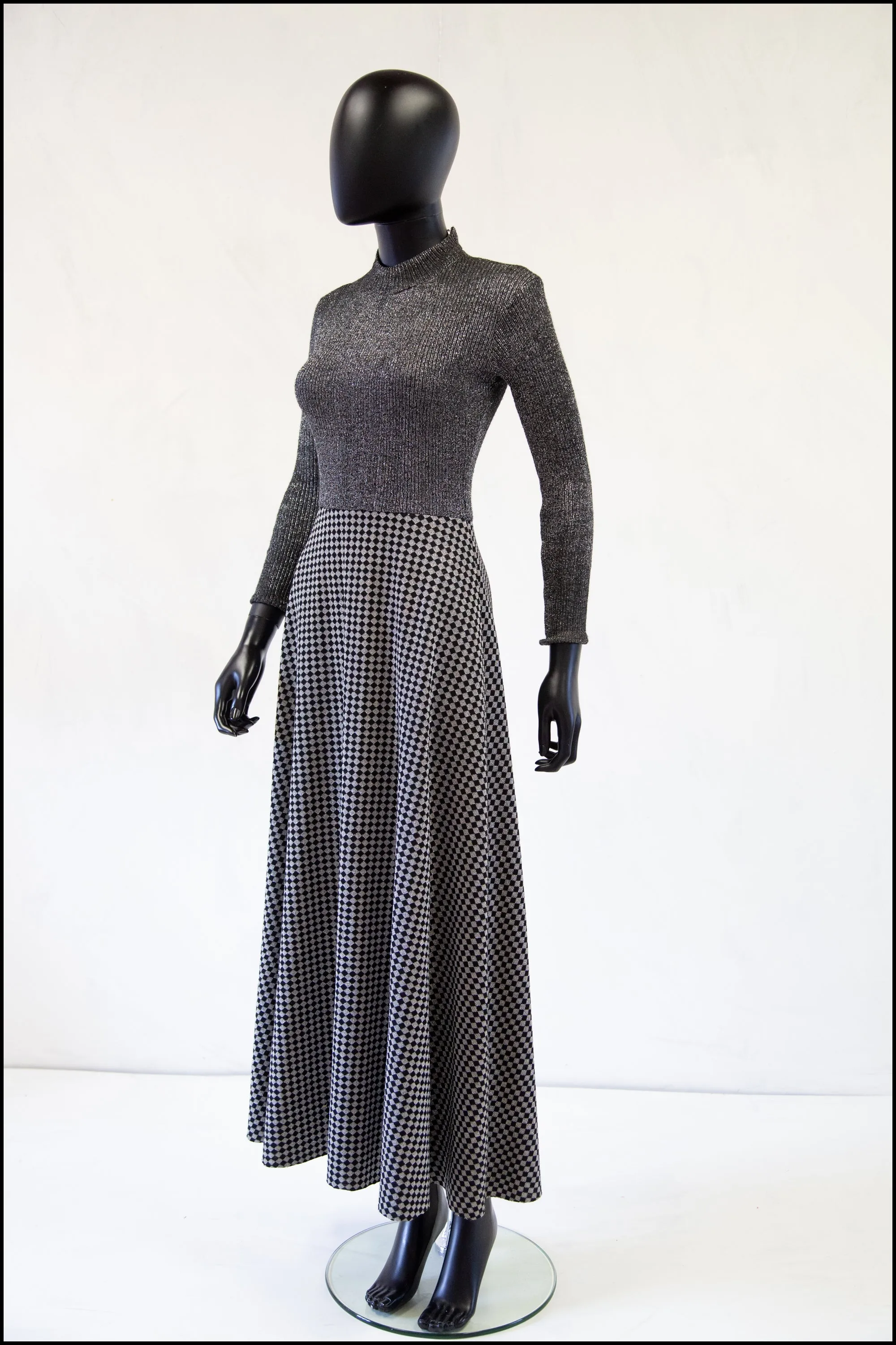 Vintage 1970s Silver Lurex Knit Maxi Dress