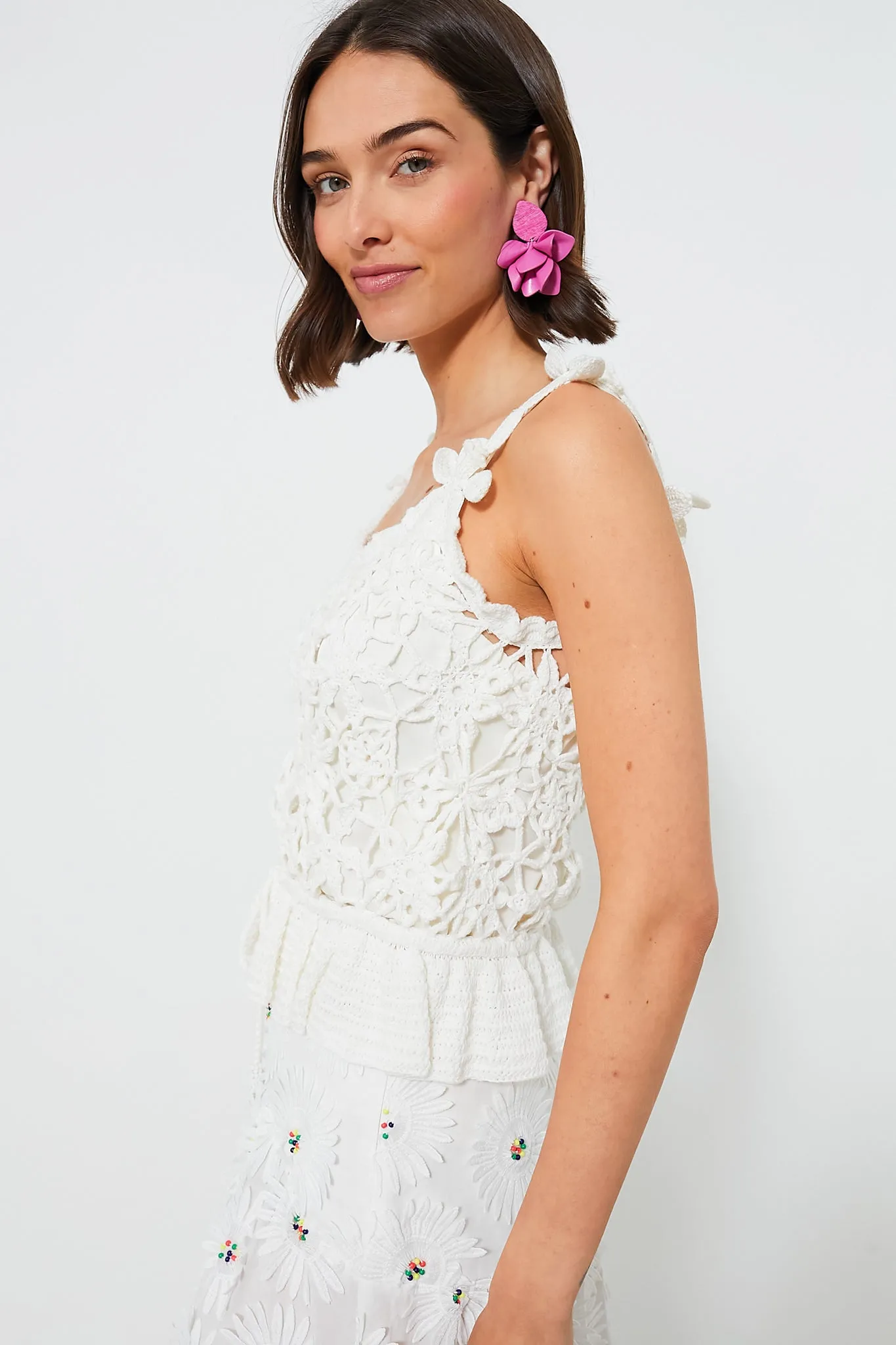 White Flowers Crochet Top