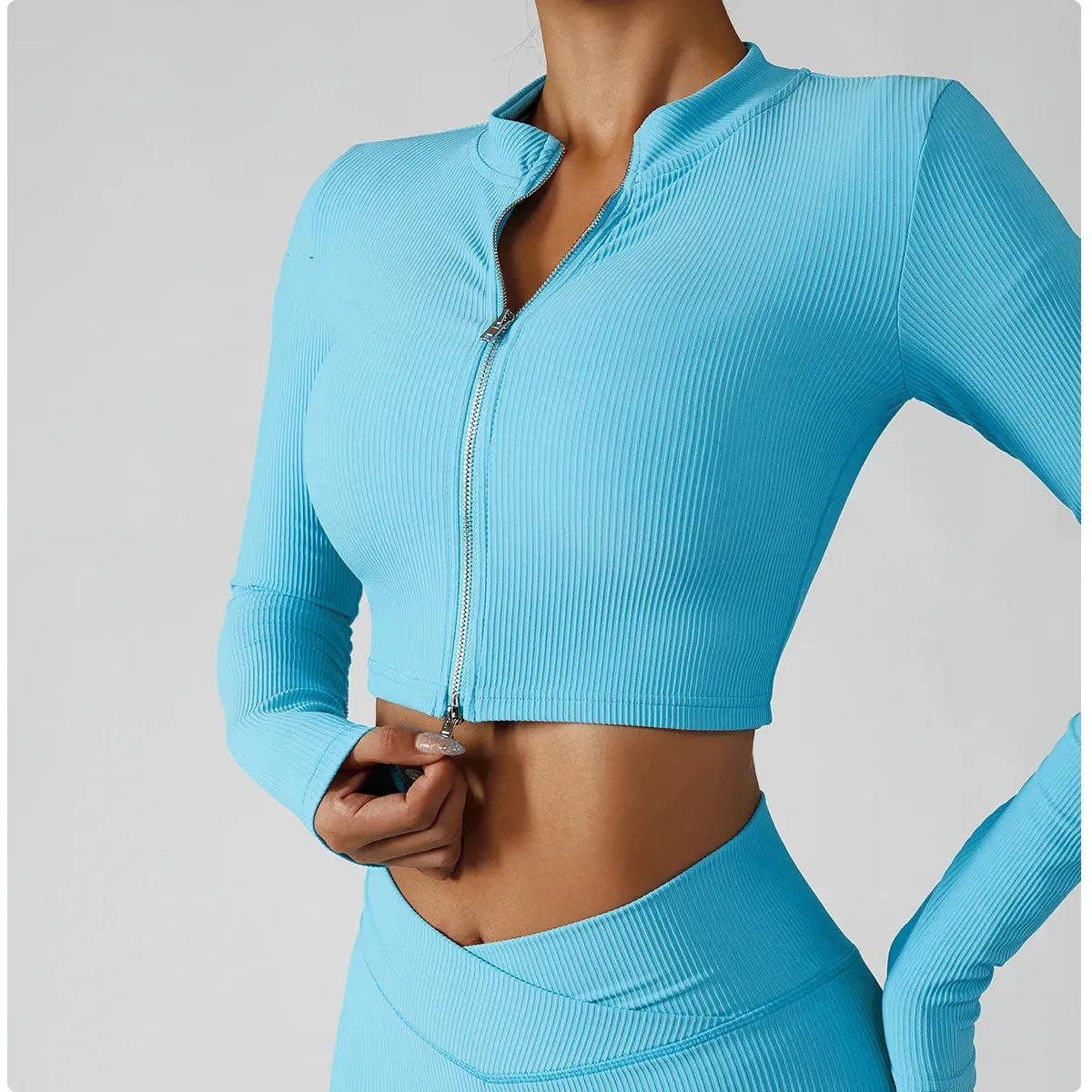 Women's Tracksuit 3 Piece Set - Red Blue and Pink Ribbed Sportswear for Fitness