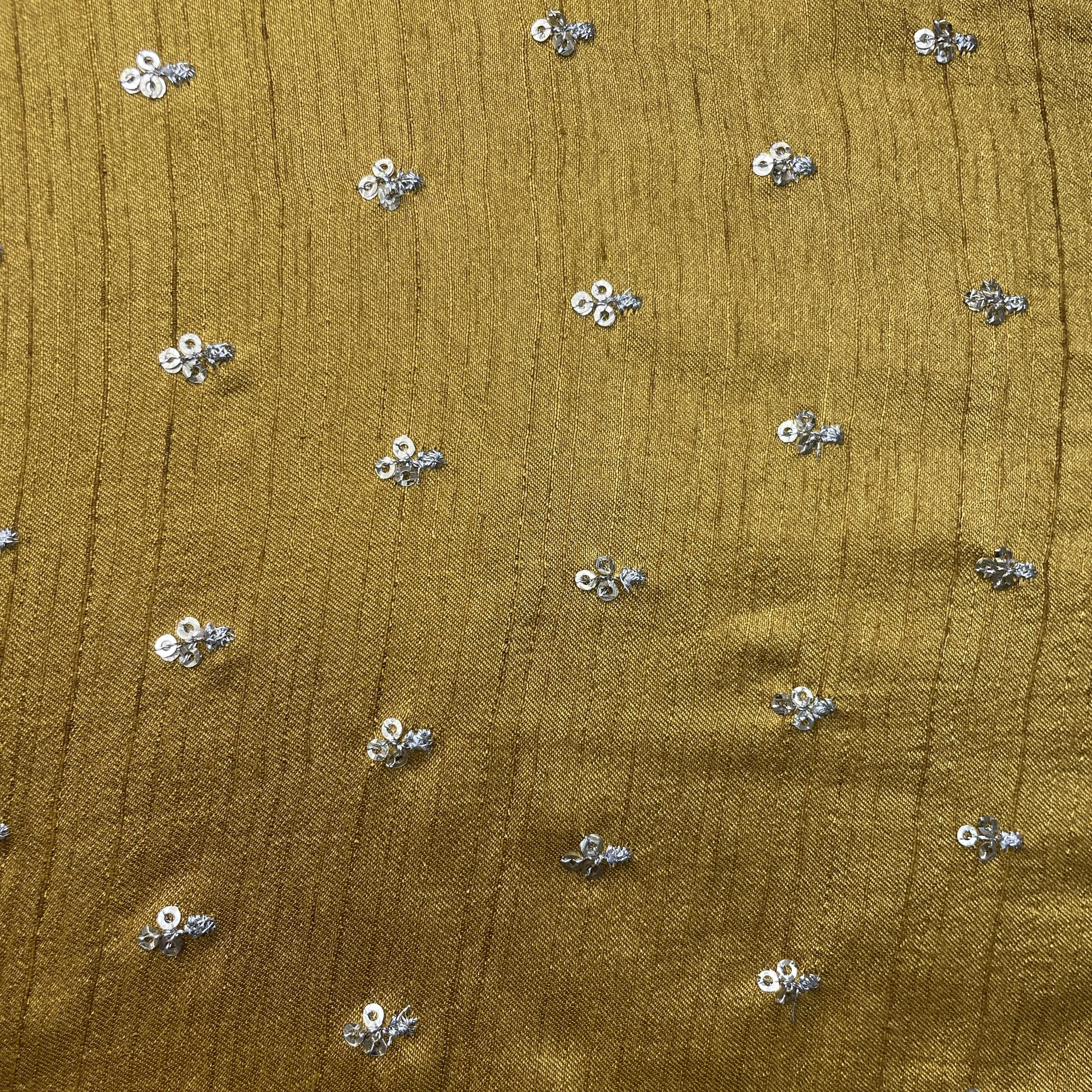 Yellow Sequins Embroidery Dupian Silk Fabric 19909